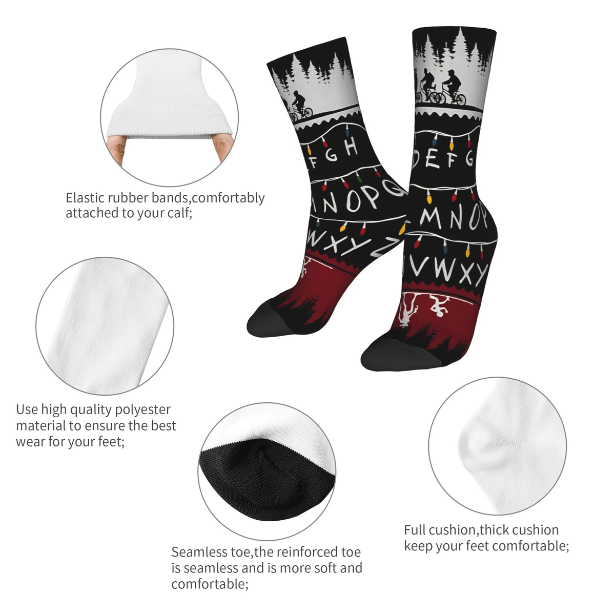 Christmas Things Lights Classic Theme Design Socks Merch for Sports Wear Sweat Absorbing Crew Socks